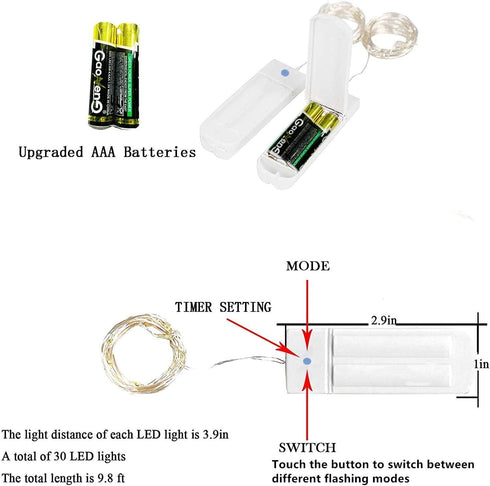 YJFWAL 12 Pack 10ft 30LED Starry String Lights with 8 Modes Timer Function Waterproof Fairy Lights Battery Operated(AAA Batteries Included) for DI...