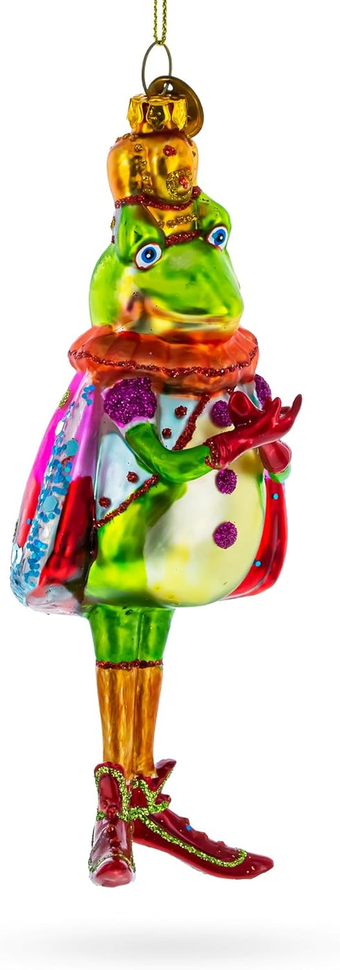 Frog King Donned in Robe Blown Glass Christmas Ornament...