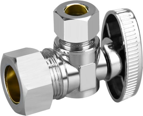 Stop Valves, 1/2" × 3/8" Angle Stop Valve, 1/2" Nominal (5/8" OD Comp.) Angle Input, 3/8" OD Compression Output, 1/4 Turn, Chrome Plated Brass for...