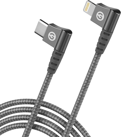 GALVANOX Right Angle Lightning to USB-C Cable (Apple MFi Certified) Braided iPhone Charger L-Shape Cord for Fast Charging iPhone 12/13/14 Pro Max/...
