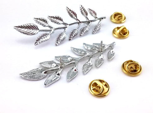 yueton?2 Pairs Metal Golden and Silver Leaves Brooch Suit Shirt Collar Decoration Parts...