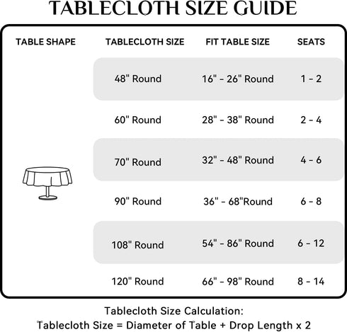 Softalker Round Tablecloth, Waterproof & Stain Resistant Table Cloth Wrinkle Free Fabric Washable 210GSM Polyester Table Cover for Dining/Party/Ou...