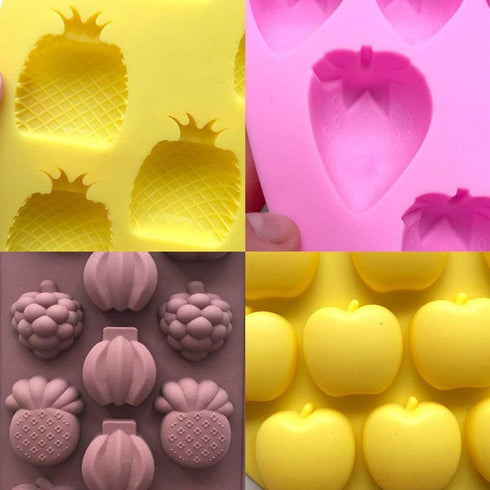 Chocolate Candy Silicone Mold, Strawberries/Pineapples/Apples/Grapes Flexible Baking Molds for Ice Cube, Jelly, Biscuits, Gummy Candies (Strawberr...