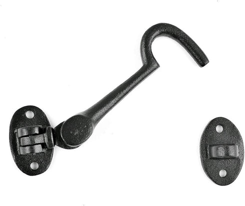 Renovators Supply Manufacturing Door Latch Lock 4.5 in. Black Wrought Iron Swivel Style Hook and Eye Latch for Door with Mounting Hardware...