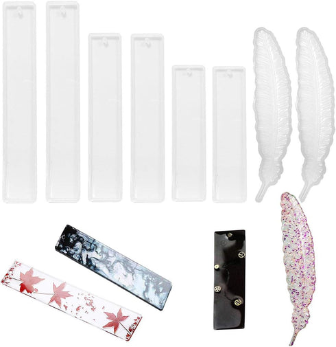 8PCS Rectangle Feather Bookmark Resin Molds, Silicone Bookmark Molds for Making Epoxy Resin Jewelry DIY Bookmarks Craft...