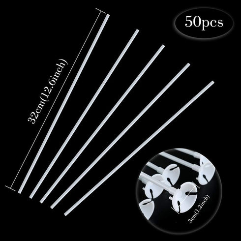 PP OPOUNT 50 Pieces Balloon Sticks Upgraded Version White Balloon Sticks Holders with Cups for Christmas Decoration, Wedding, Party, Holidays, Ann...