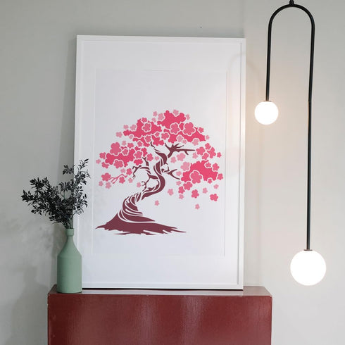 2pcs Cherry Blossoms Stencils 11.8×11.8inch Large Blooming Stencil with Paint Brush Square Japanese Style Drawing Template for Wood Walls Canvas F...