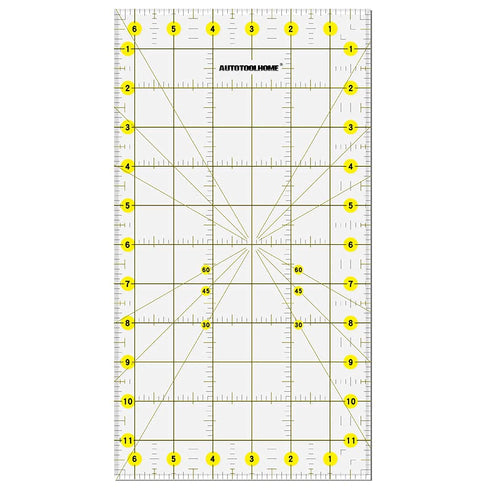 AUTOTOOLHOME Quilting Ruler Acrylic Quilters' Ruler for Easy Precision Cutting Fabric Paper, 6.5" x 12" for Quilting, Sewing & Crafts Template...