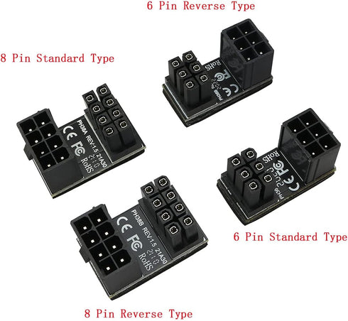 ZYAMY 4pcs PCIe 8 Pin 6 Pin U Turn 180 Degree Angle Connector Power Adapter Board for Desktop Graphics Card Black (Four Styles)...