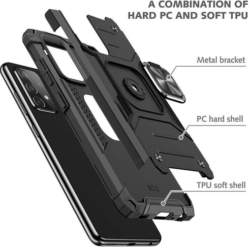 HNHYGETE Samsung A52 Case, Galaxy A52 5G Case, with HD Screen Protector, Shockproof Tough Rugged Hard Rubber Bumper with 360 Rotation Ring Kicksta...