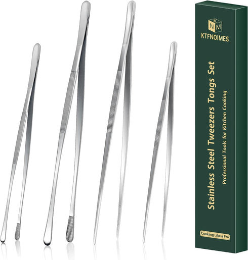 4 Pcs Kitchen Cooking tongs,12" & 10" Stainless Steel Kitchen tongs Set,Professional Food Tweezers for Cooking,Repairing,Seafood,BBQ...