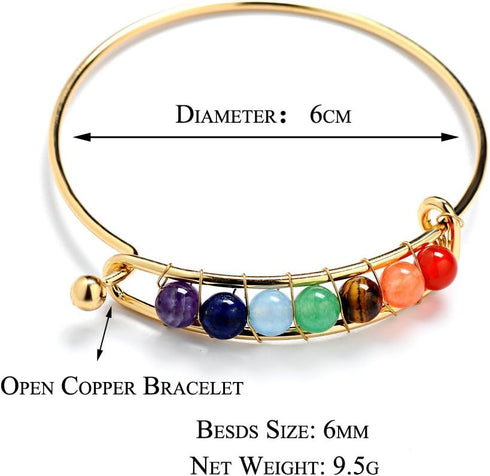 COLORFUL BLING 7 Chakra Yoga Meditation Bracelet Adjustable Healing 6mm Crystal Stone Bead Cuff Bracelets Gifts for Women...