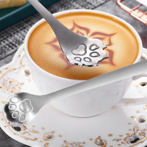 Stainless Steel Cat Paw Stirring Spoon Small Hollow Out Coffee Spoons for Dessert Coffee Teaspoon Appetizer Tableware Spoon Kitchen Restaurant...