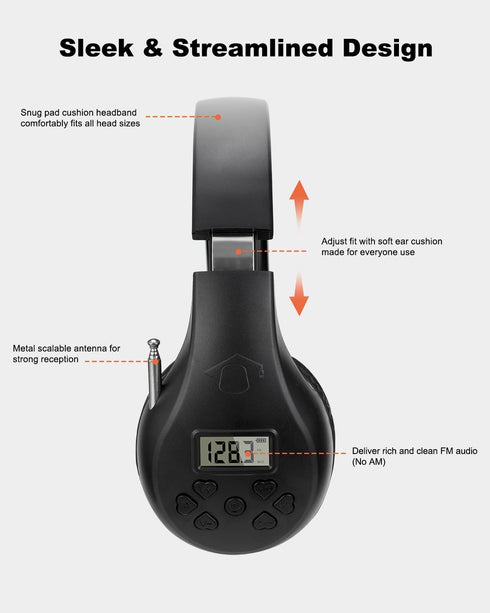 Portable Personal FM Radio Headphones with Best Reception, Wireless Headset FM Radio Ear Muffs for Walking, Jogging Powered by 2 AA Batteries(Not ...