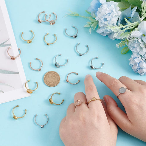 UNICRAFTALE 18Pcs 3 Colors 3 Sizes Blank Rings Base Finger Rings 4/6/8mm Stainless Steel Pad Ring Base Flat Round Blank Ring Settings Base Cabocho...