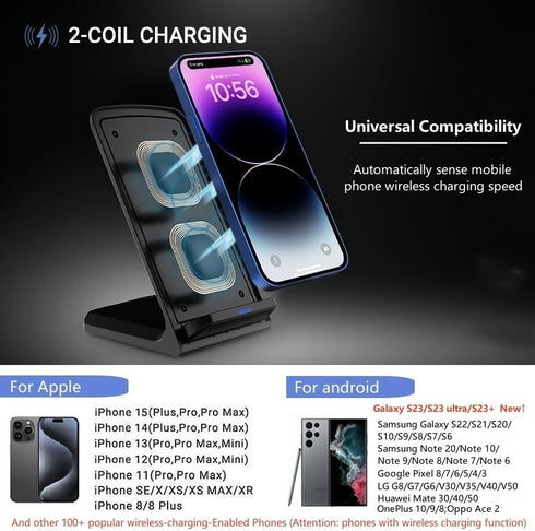 20W Fast Wireless Charger,Wireless Charging Stand Compatible with iPhone 15,15 Pro,14,13,12,11 Series/X/XS/XR/8, Phone Charger for Galaxy S24/S23/...