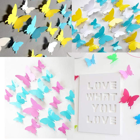 3D Pink Butterfly Wall Stickers 24 pcs Removable Mural Stickers Wall Stickers Decal for Home and Room Decoration Kids Room Bedroom Decor Living Ro...