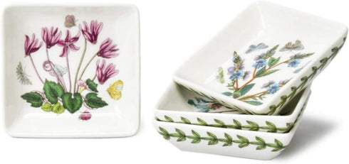 Portmeirion Botanic Garden 3" Mini Square Dish (Set of 4), Assorted Florals Motif - Durable Porcelain with Chip-Resistant Glaze, Dishwasher, Micro...
