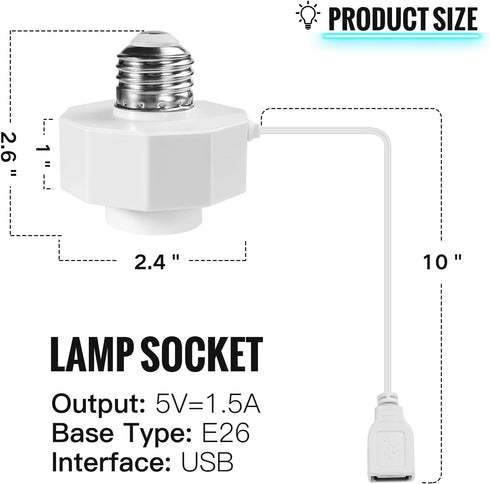 E26 Socket USB Adapter 5V 1.5A, Charger AC110~240V to USB 5V 1.5A for use with Smart Cameras, Battery Cameras, Smart Home Devices, Bluetooth Speak...