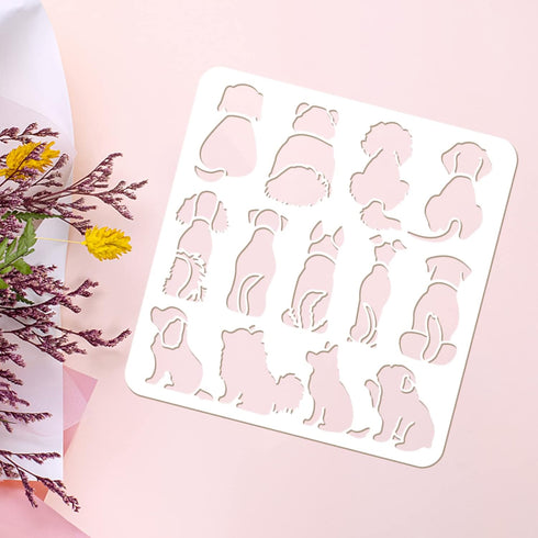 FINGERINSPIRE Dog Stencil 11.8x11.8 inch Puppy Dog Sitting Stencils Template Plastic Dog Pattern Stencil Large Reusable Dog Sitting Stencils for D...