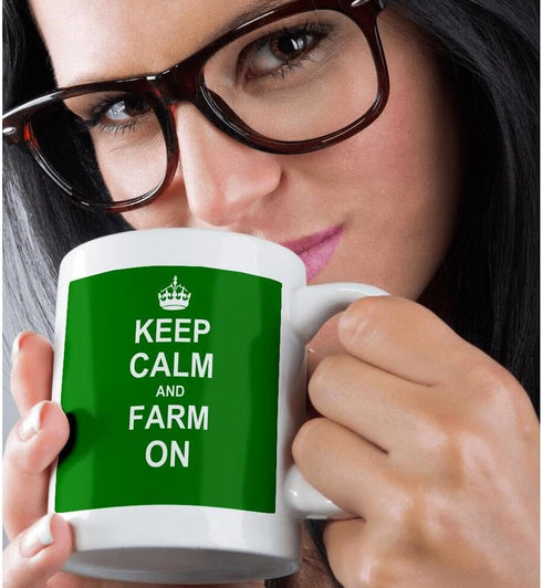 3dRose Keep Calm and Farm On Mug, 11 oz, Black/White...