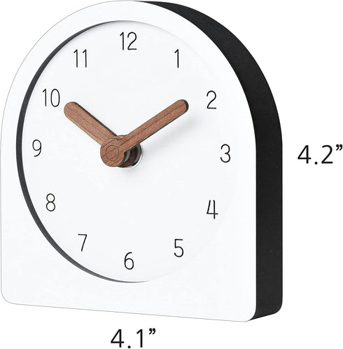 Wooden Silent Non-Ticking Battery Operated Decorative Small Mini Analog Modern Shelf Desk Table Mantel White Clock for Home, Office, Living Room, ...