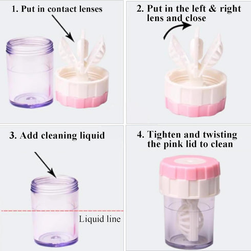Contact Lens Case with Cleaner Washer, Portable Contact Lens Travel Kit with Mirror Remover Tool Tweezers Solution Bottle Mini Container Holder St...
