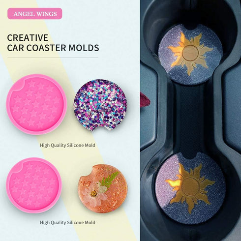 2PCS Car Coaster Molds Diameter 2.5/2.8 inches Round Coaster Silicone Mold Star Pattern Super Glossy Resin Silicone Mold DIY Epoxy Mould Polymer C...