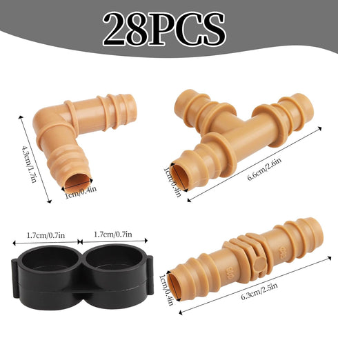 28 Pieces Drip Irrigation Fittings Kit for 1/2 Inch Tubing, 7 Couplings, 7 Tees, 7 Elbows, 7 End Cap Plugs, Barbed Connectors for Rain Bird, Compa...