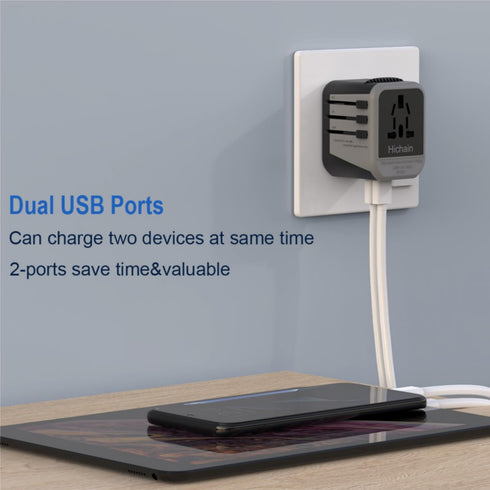 European Travel Plug Adapter, Black Universal Wall Charger with 2 USB A Ports 2.4A International Travel Adapter 5 Outlets LED Indicator for EU US ...