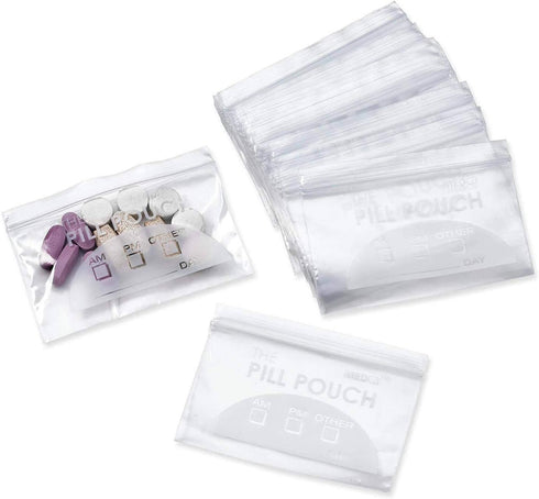 200 Piece Resealable Zipper Locking Pill Pouches - Daily AM PM Travel Medicine Organizer, Clear Reusable Write-On Labels for Vitamins and Medicati...