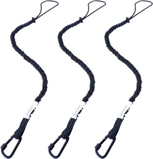 3 Pack Retractable Tool Lanyard, Safety Fall Protection Tools Leash with Aluminum Screw Lock Carabiner Clip and Adjustable Loop End, Tough Scaffol...
