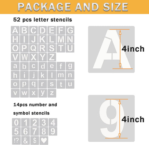 4 Inch Letter Stencils Symbol Numbers Craft Stencils, 66 Pcs Reusable Plastic Alphabet Templates for Painting on Wood, Wall, Fabric, Rock, Glass, ...