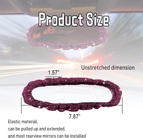 Bling Car Rearview Mirror, Elastic Plush Auto Rear View Mirror Protector, Car Rear View Mirror Elastic Band Car Rearview Mirror Cover for Women Fi...