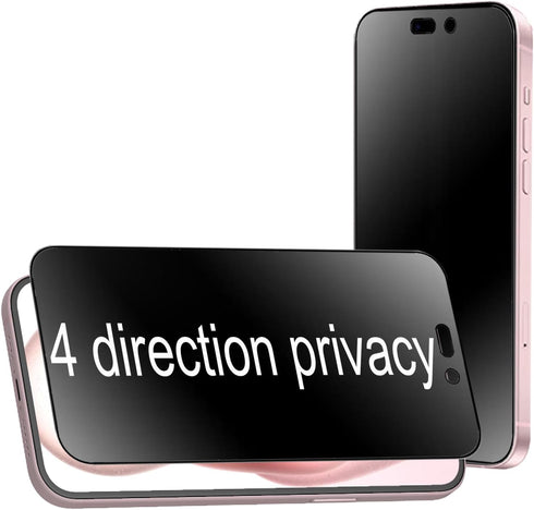 2 Pack 360 Degree Anti-glare Privacy Tempered Glass for iPhone 15 Plus 6.7 inch Anti-Spy 4 Directions Matte Screen Protector Film 4 Sides Anti-Pee...