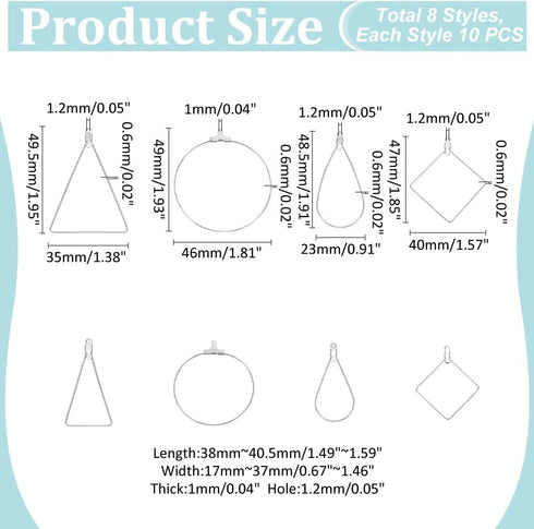 UNICRAFTALE 80pcs 4 Styles Beading Hoop Earrings Stainless Steel Hollow Hoop Earrings Finding Mixed Shapes Hoop Pendant Component for DIY Earrings...