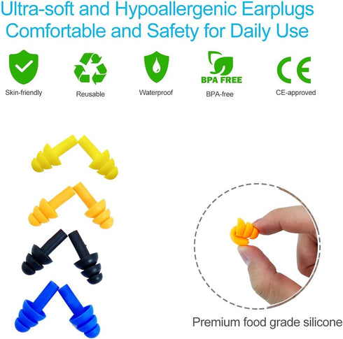 Ear Plugs for Sleeping,16 Pairs Noise Canceling Soft Reusable Silicone Earplugs Waterproof Noise Reduction Earplugs for Concert,Swimming,Study,Lou...