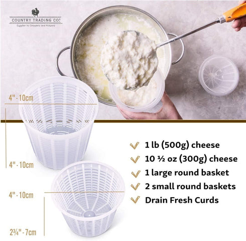 Country Trading Co. Cheesemaking Molds Set of 5 - Ricotta Cheese Draining Baskets for Home Cheese making Made in Italy...