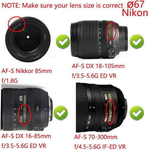 67mm Lens Cap Cover Compatible for Canon 90D 77D T8i kit EF-S 18-135mm Lens, for Nikon D850 D780 kit 16-85mm Lens, 18-105mm Lens. (2 Pack)...