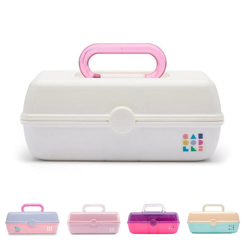 Caboodles Pretty in Petite Makeup Box, Two-Tone White on White, Hard Plastic Organizer Box, 2 Swivel Trays, Fashion Mirror, Secure Latch for Safe ...