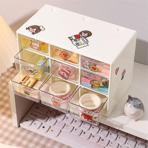 9 Mini Drawer Sticker Storage Organizer, Desk Craft Organizer with Drawers, Small Desktop Drawer Storage Organizer Removable, Plastic Organizer Bo...