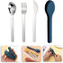 Portable Tableware Stainless Steel Knivesforks Spoons and Silicone Boxes Family Travel Work Outdoor Camping Set (Blue)...