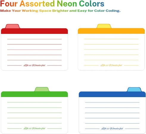 Index Cards Guide Dividers 4x6 inches, the Blank Index Cards Guide, 1/4 Cut Tabbed Note Cards, File and Recipe Guides, 400gsm Paper, Assorted Colo...