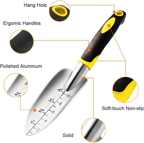 Garden Trowel, Hand Shovel, 2 Piece Cast-Aluminum Heavy Duty with Soft Rubber Handle Garden Tools, Small Hand Trowel for Women Men Kids Gardening...