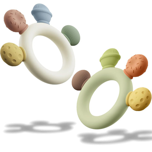 Baby Teething Toys for 0-6 Months, BPA Free Silicone Teethers 6 to 12 Months, Dessert Ring Soothing Sore Gums, Baby Chew Toys, 2 Pack...