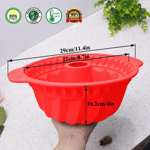 2 PCS 8.7 Inch Silicone Cake Pans, Non-stick Fluted Cake Pan with Sturdy Handle, Cake Baking Molds, Perfect Bakeware for Cake, Jello, Gelatin, Bre...