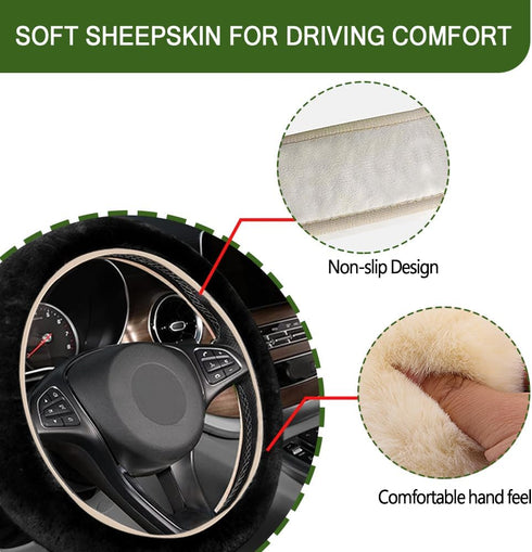 Fuzzy Steering Wheel Cover, Universal 15'' Steering Wheel Protector with Soft Plush, Anti-Slip Car Wheel Covers for Warm Winter, Car Interior Acce...