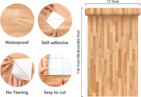 Jeweluck Wood Contact Paper Peel and Stick Wallpaper 17.7inch × 196.8inch Faux Wood Peel and Stick Countertops Self Adhesive Contact Paper Waterpr...