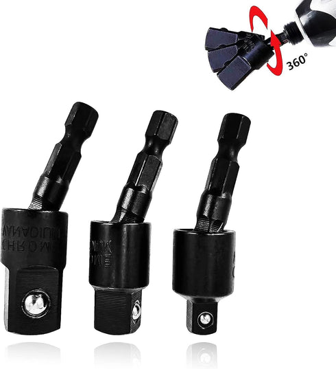 Swivel Socket Set Wobble Impact Adapter Extension Set, 3 PCS Impact Driver Socket Drill Adapter Set 1/2” 3/8” 1/4” Rotatable 1/4-Inch Hex Bit Univ...