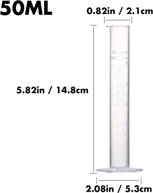 Measuring Cylinder Set, 4 Sizes Graduated Polypropylene Lab Test Tubes in 100 ml, 50 ml, 25 ml, 10 ml for Laboratory, & Science Experiments with 4...